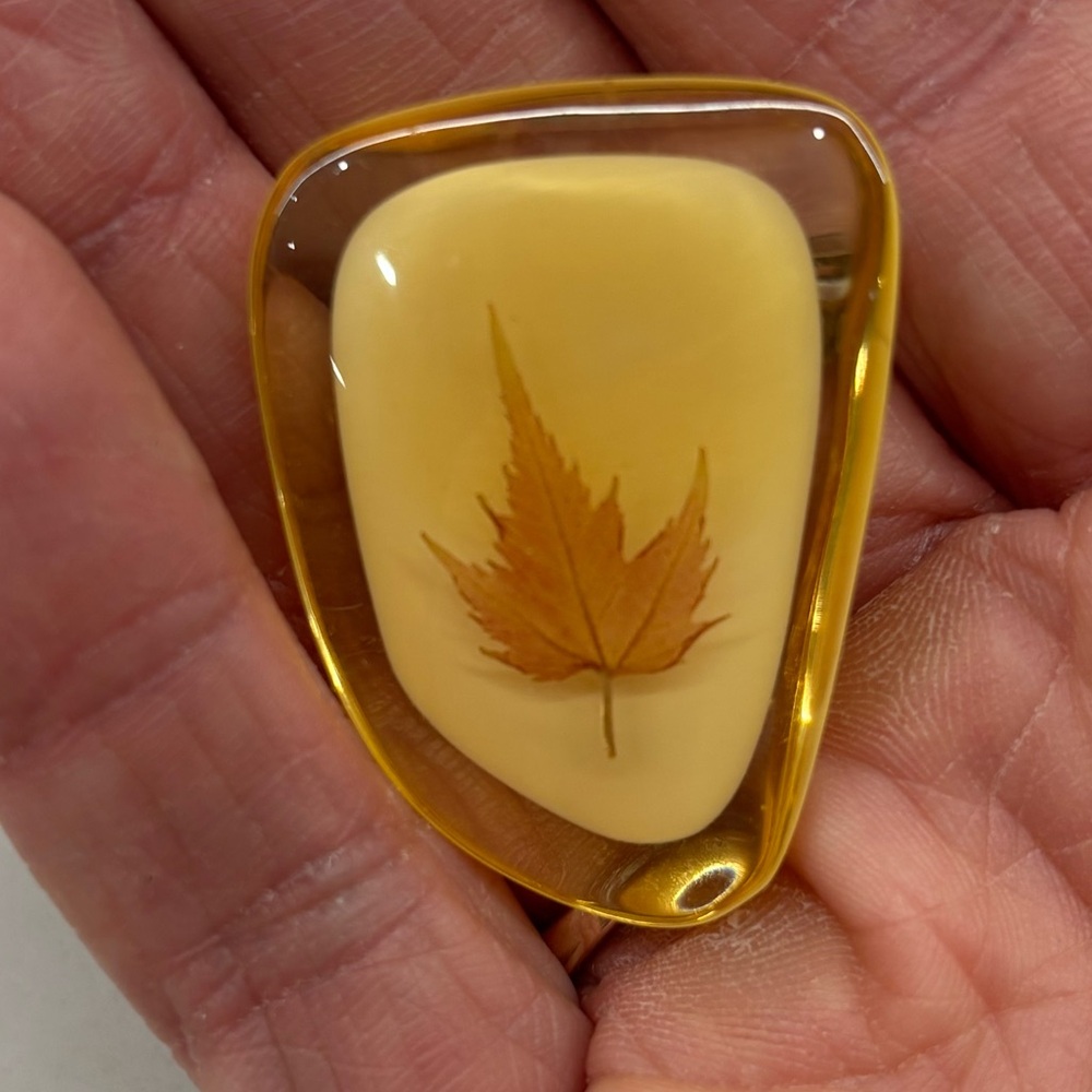 Vintage Handmade Canada Canadian Maple Leaf encased in Resin Brooch